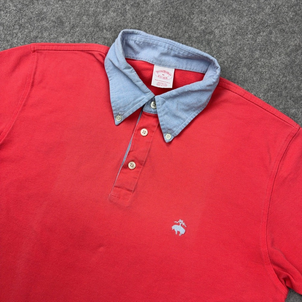 Brooks Brothers Polo Mens Medium Pink Performance Polo Original‎ Contrast Collar